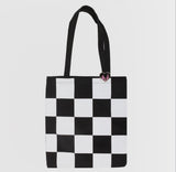 Checkerboard print tote bag heart enamel badge patterned alternate gothic book bag poly cotton