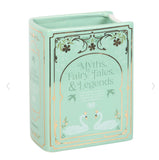 Myths, Fairytales & Legends Green Ceramic Flower Vase in the shape of an upright book. book worm lover gift bookish booktok readers gift for her romance style