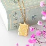 Book shaped Locket gold toned in stunning gift box readers gift