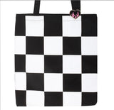 Checkerboard print tote bag heart enamel badge patterned alternate gothic book bag poly cotton