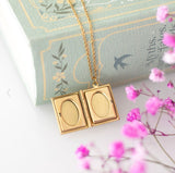 Book shaped Locket gold toned in stunning gift box readers gift