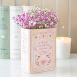 Pink Buy Yourself The Flowers Ceramic Flower Vase in the shape of an upright book. book worm lover gift bookish booktok readers gift for her romance style