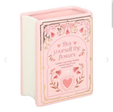 Pink Buy Yourself The Flowers Ceramic Flower Vase in the shape of an upright book. book worm lover gift bookish booktok readers gift for her romance style
