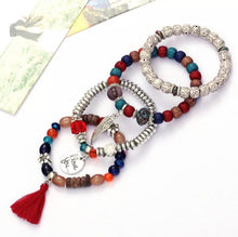 Load image into Gallery viewer, 🌻 Chunky Red City Gypsy Tone 4 Piece Multilayer Tassel Bracelet