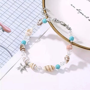 🌻Boho Beaded Shell Turquoise  starfish Bracelet / Anklet