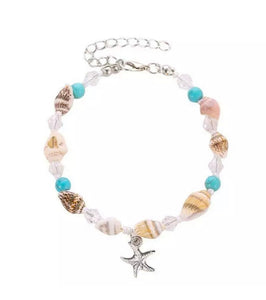 🌻Boho Beaded Shell Turquoise  starfish Bracelet / Anklet