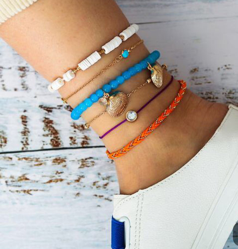 🌻 Orange, White & Gold 6 Piece Bracelet or Anklet Bead & Chain Style