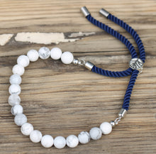 Load image into Gallery viewer, 🌻 UNISEX 925 Silver Plated Gemstone Navy String Bracelet - White Howlite