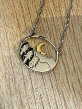 Load image into Gallery viewer, Wanderlust Oval Moon &amp; Mountain Necklace