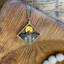 Load image into Gallery viewer, Wanderlust Square Moon &amp; Mountain Necklace