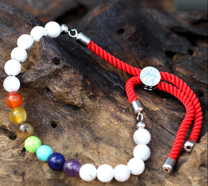 🌻 UNISEX 925 Silver Plated Gemstone Royal Red String Bracelet - Howlite Stone Chakra