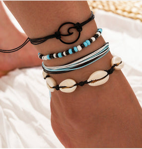 🌻 Sea And Shell Thread Blue & Black or Anklet or Bracelet