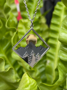 Wanderlust Square Moon & Mountain Necklace