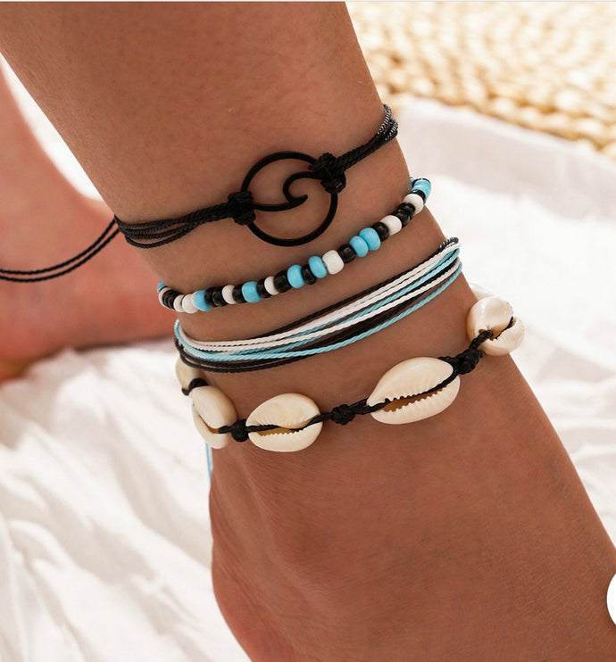 🌻 Sea And Shell Thread Blue & Black or Anklet or Bracelet