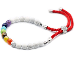 🌻 UNISEX 925 Silver Plated Gemstone Royal Red String Bracelet - Howlite Stone Chakra