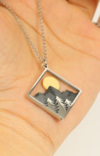 Load image into Gallery viewer, Wanderlust Square Moon &amp; Mountain Necklace