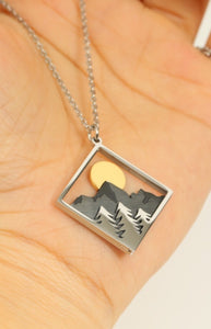 Wanderlust Square Moon & Mountain Necklace