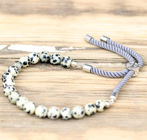 🌻 925 Silver Plated Gemstone String Bracelet - Dalmation Jasper